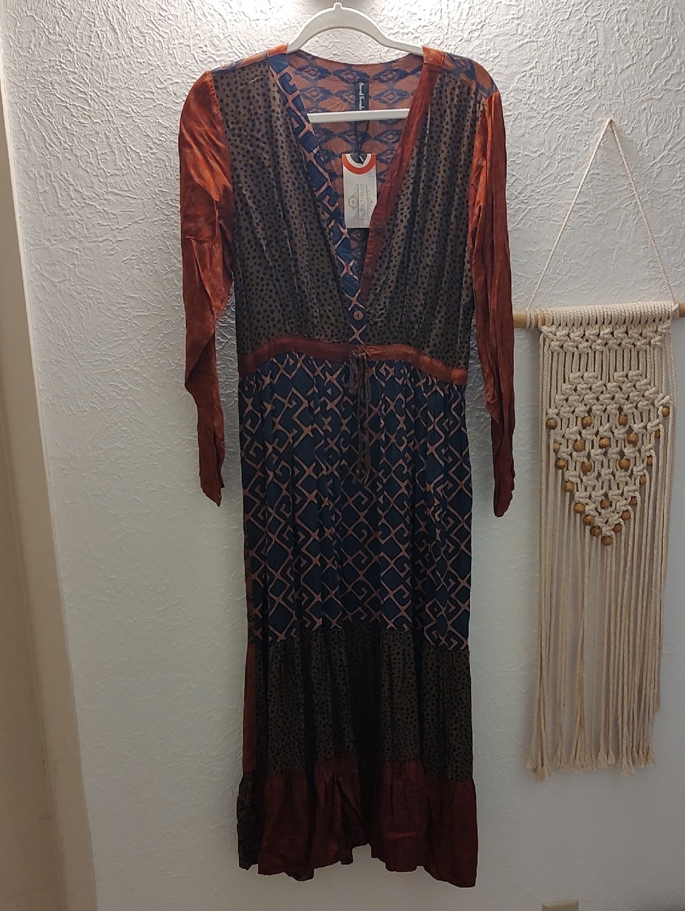 Sacred Threads Rust and Navy Geometric Maxi Dress